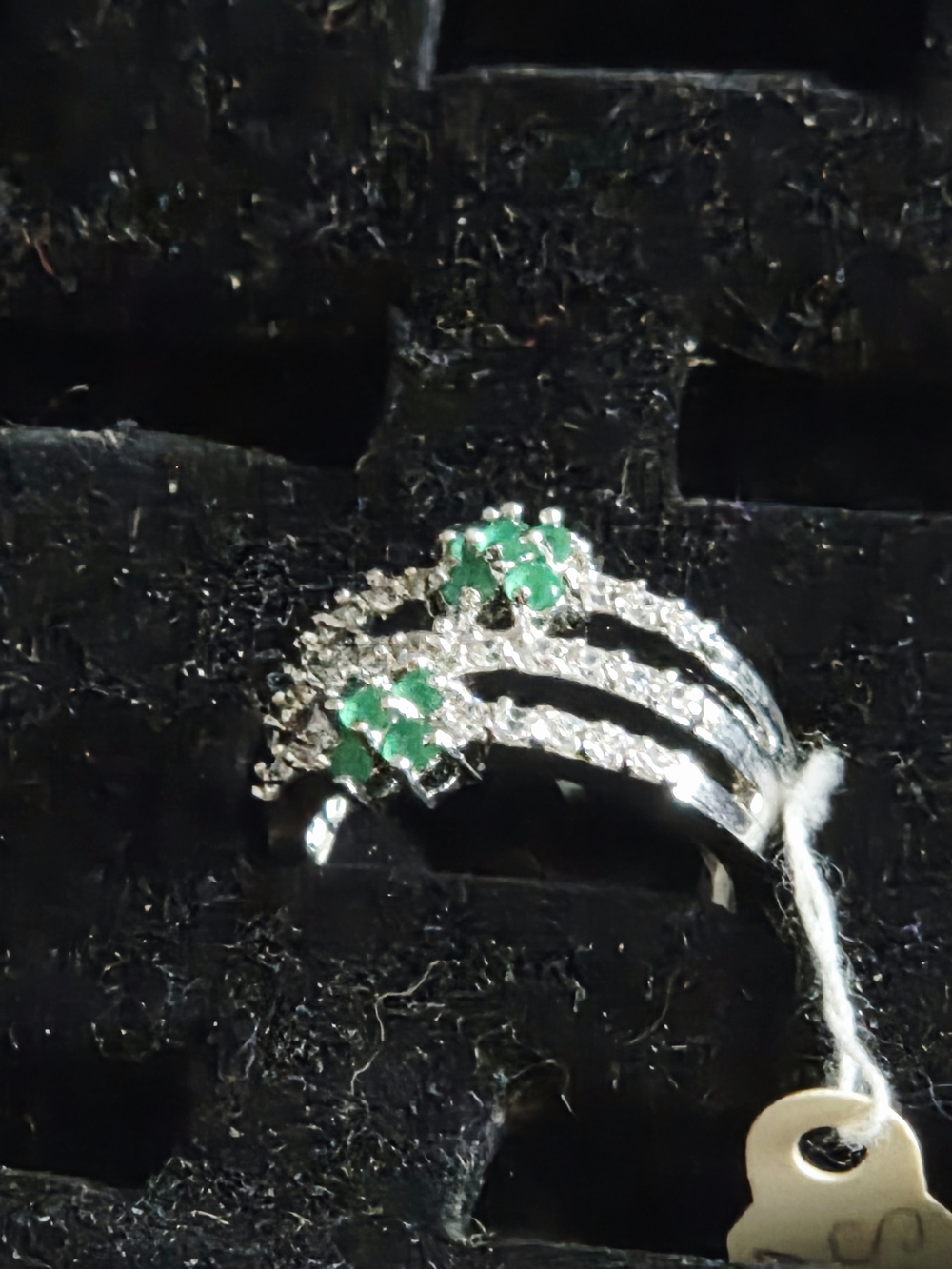 Triple-Row S 80 Silver Ring with Green Gem Accents